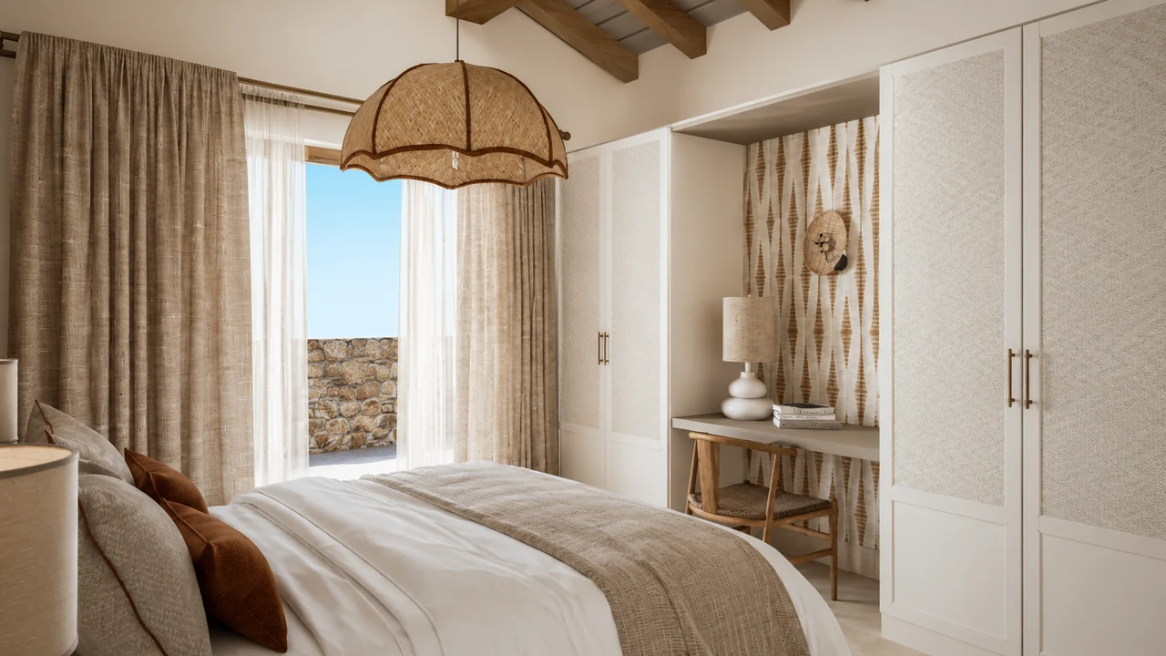 dormitorio-vistas-terraza-lampara-mimbre